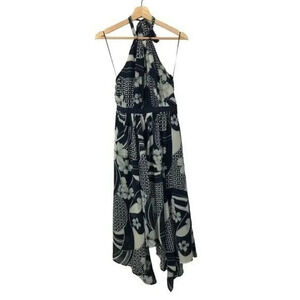 Modcloth Blue & White Floral Chiffon Halter Midi Dress S